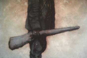 Man With Wrapped Gun, oil on canvas, 24 x 36 inches, 2006